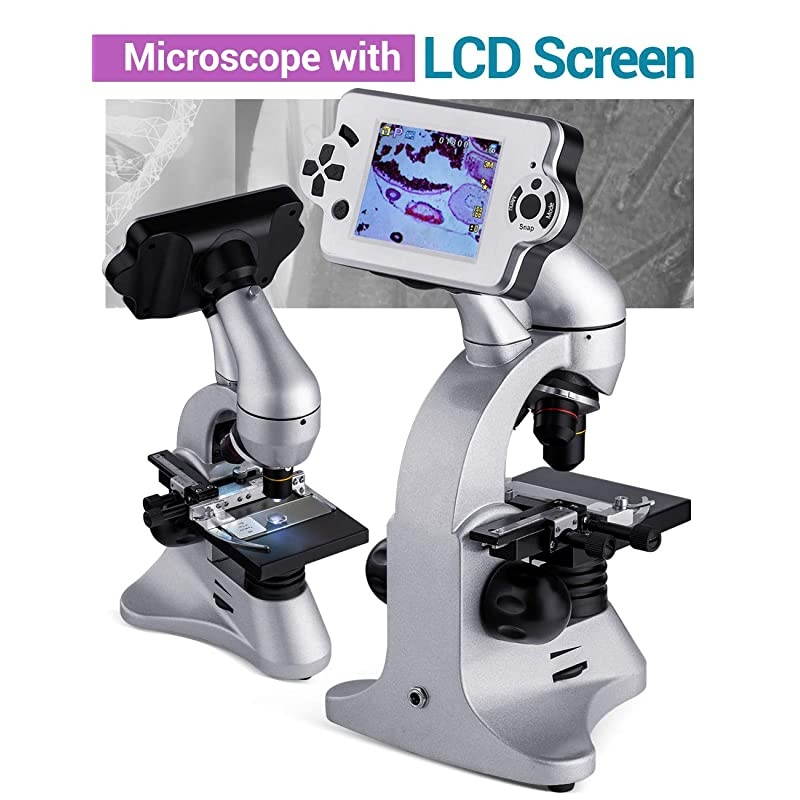 Digital Microscope 2000X Biological Microscope with Camera Screen Slides Set for Kids Students Adults School Laboratory Home Science Education