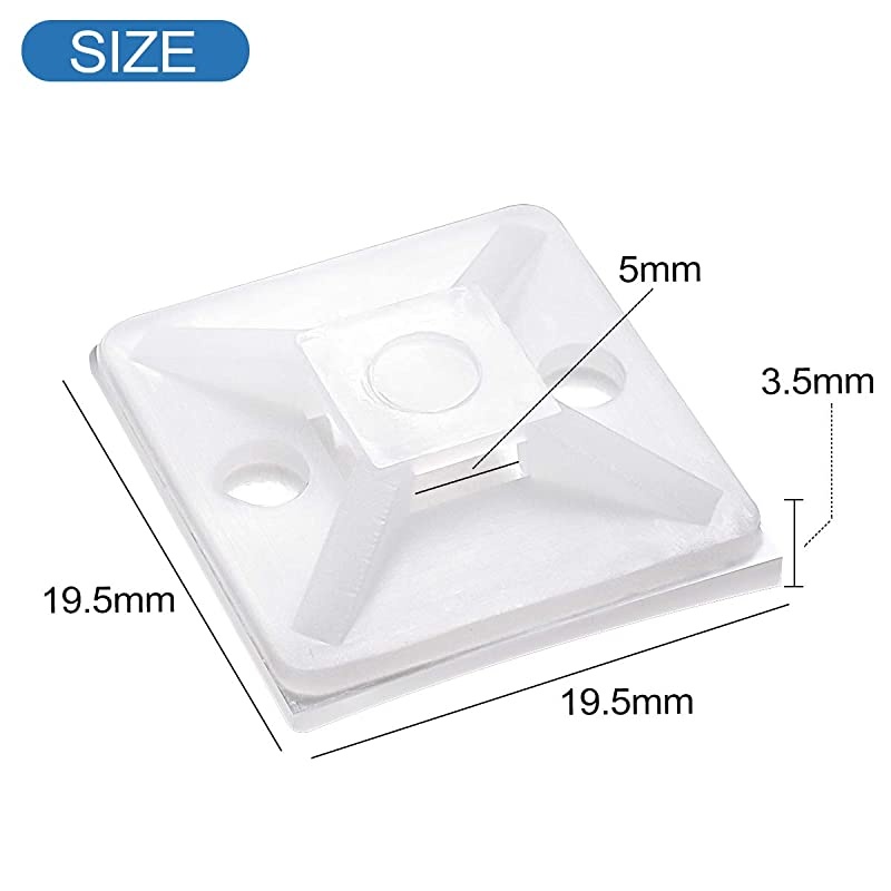 100 PCS 34 Cable Zip Tie Mounts Self Adhesive Wire Cable Clips Organizer Holders White