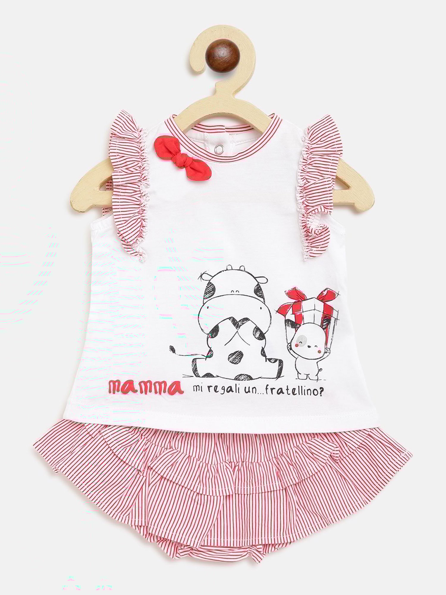 Chicco Kids White & Pink Printed Top with Skirt