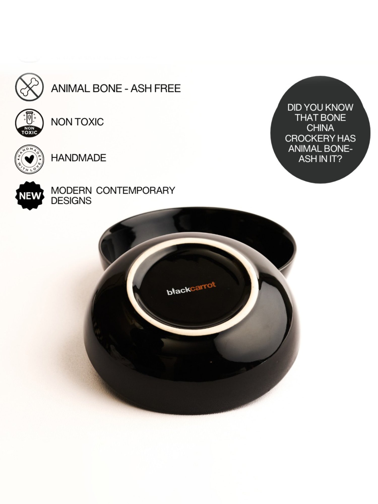 BlackCarrot Black Ceramic Snack Bowls Set of 2