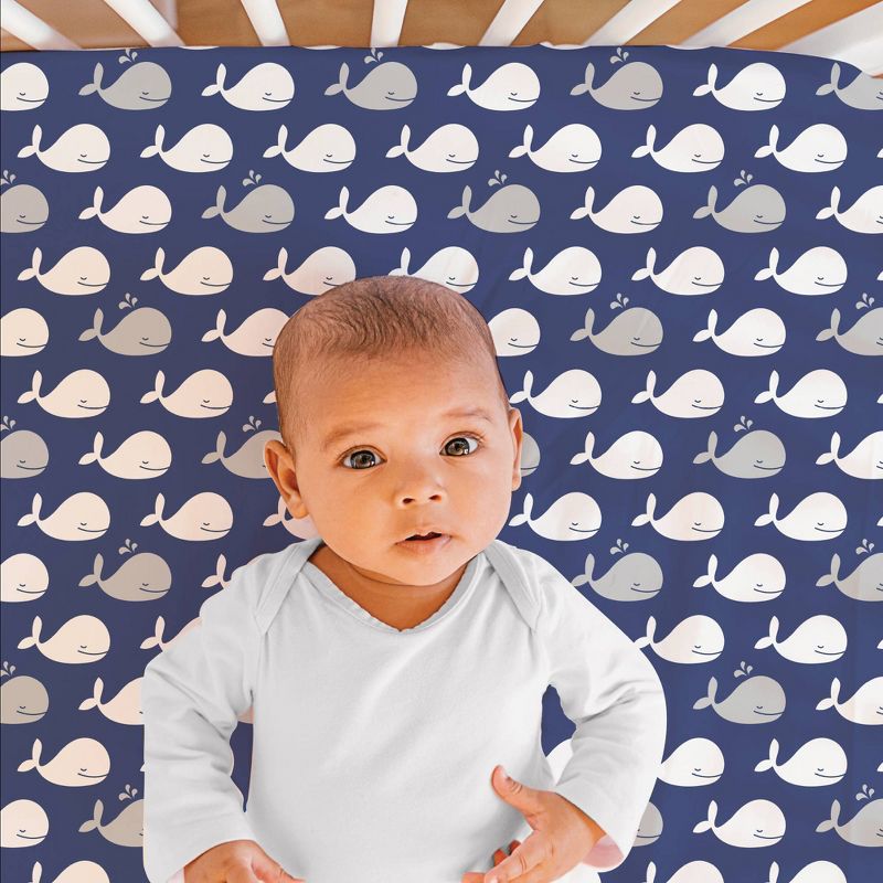 The Peanutshell Navy Whale Fitted Crib Sheet