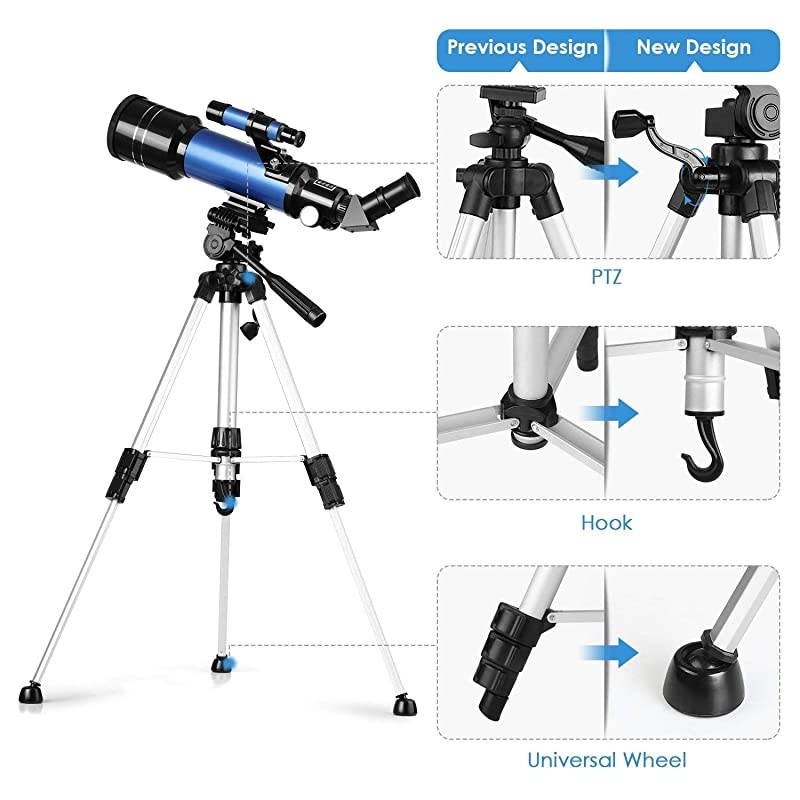 Telescope 70mm Aperture 400mm AZ Mount Astronomical Refracting Telescope Adjustable177In354In Portable Travel Telescopes with Backpack Phone Adapter