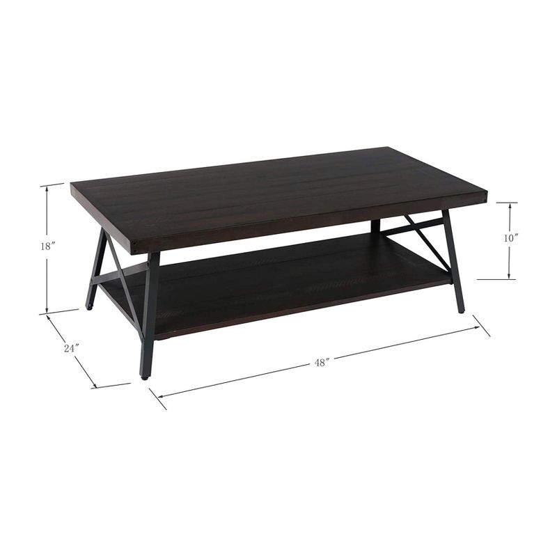 Wallace & Bay Chandler 48 Inch Long Rustic Decor Indoor Home Open Storage Coffee/Cocktail Table, Pine Dark Brown