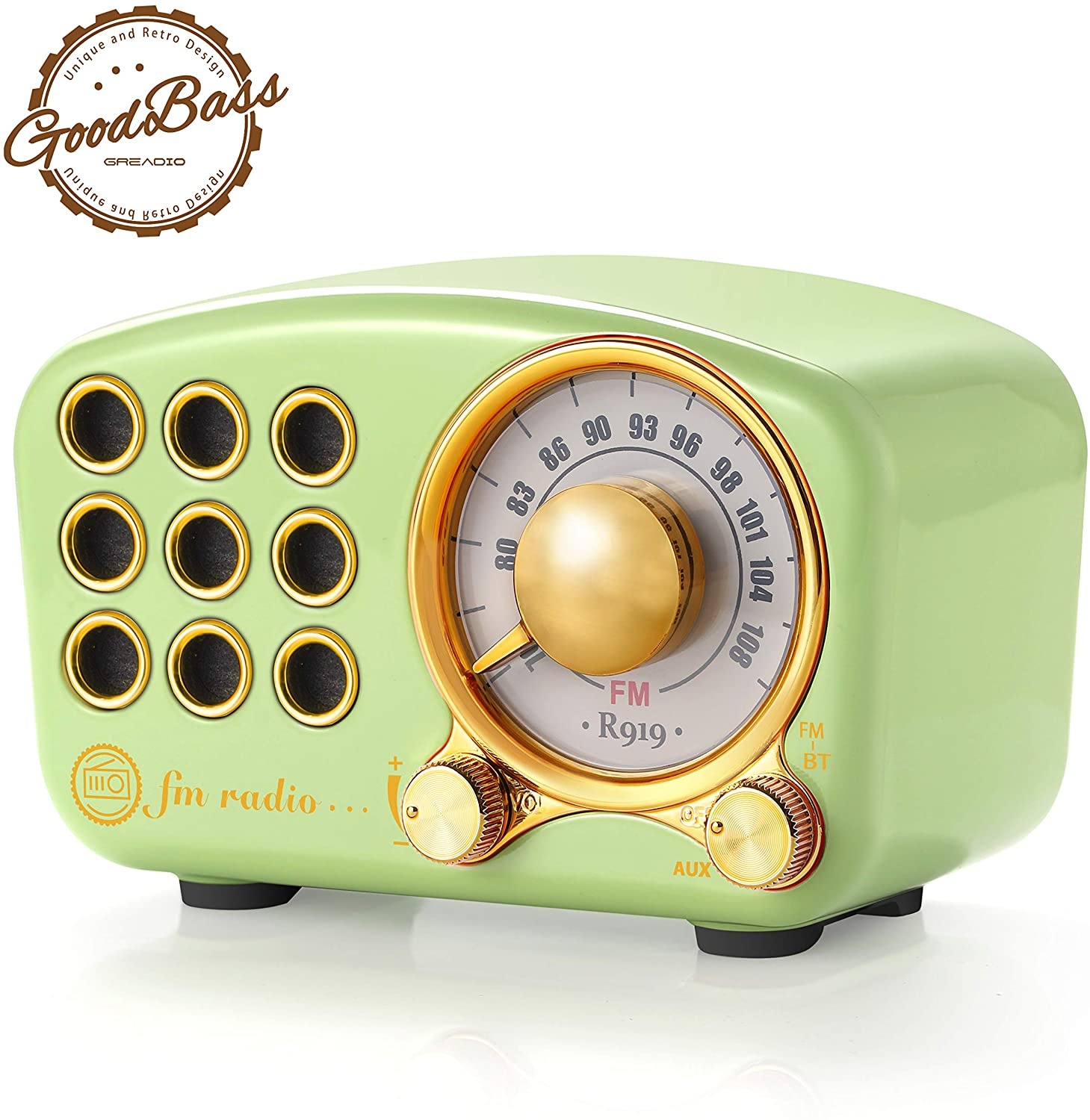 Retro Bluetooth Speaker, Vintage Radio FM Radio with Old Fashioned Classic Style, Strong Bass Enhancement, Loud Volume, Bluetooth 4.2 Wireless Connection, TF Card and MP3 Player (Green)
