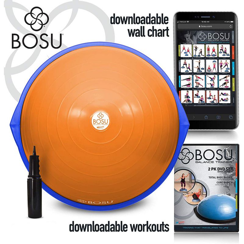 Bosu 72-10850 Home Gym Equipment The Original Balance Trainer 65 cm Diameter, Orange and Blue
