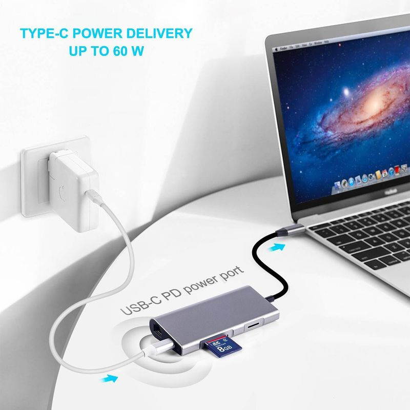 STANSTAR Type-C Docking Station USB-C Converter HDMI 8-in-1 Type C Hub Multi-Function Hub, Laptop TV Converter MacBook Adapter