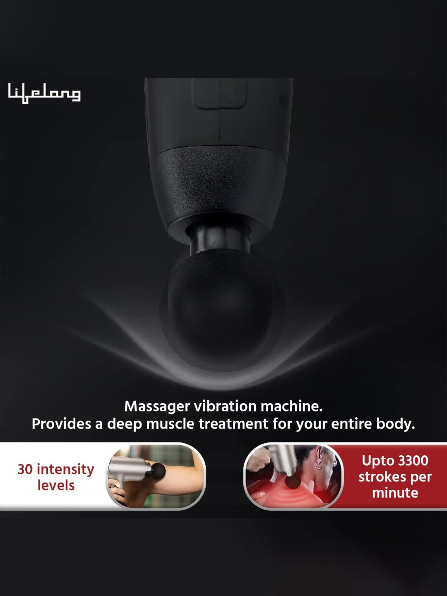 Lifelong LLGM09 Gun Massager Deep Tissue Body Massage Machine for Pain Relief (Black)