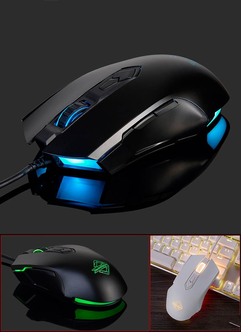 Ajazz AJ52 Watcher RGB Backlit Ergonomic Gaming Mouse, 2500 DPI A5050 7 Programmable Buttons Wired Gaming Mice for Windows Mac OS Linux, Competitor White Star