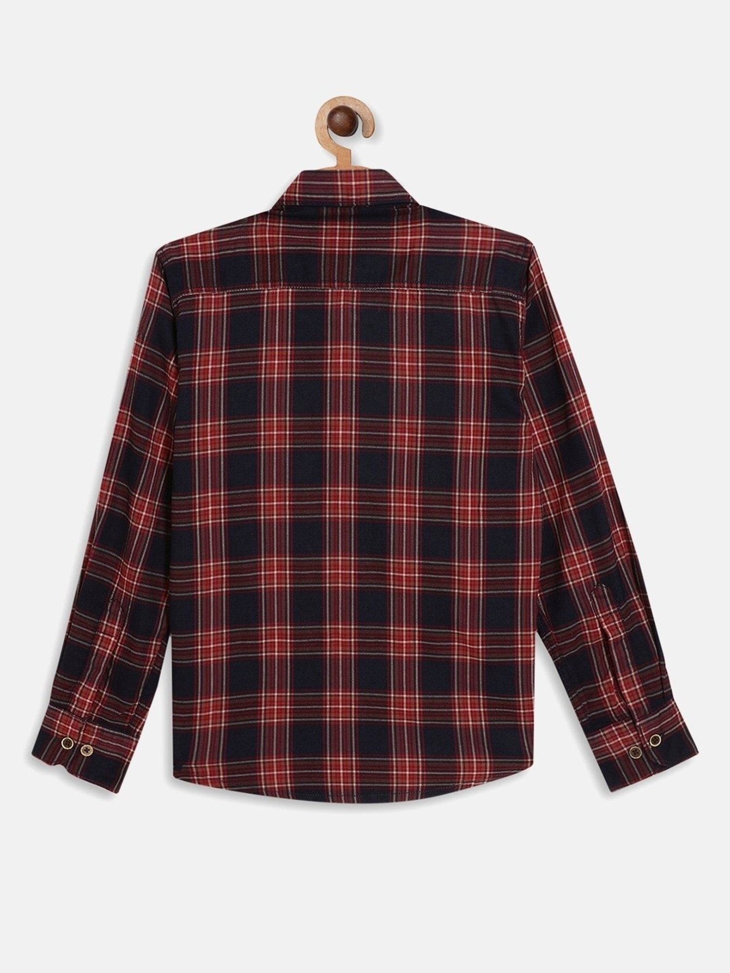 Octave Kids Marron & Black Cotton Chequered Full Sleeves Shirt
