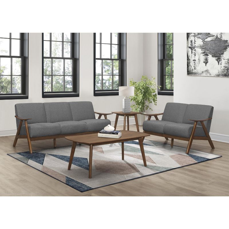 Lexicon 1138GY-3 Damala Collection Retro Inspired 3 Seat Living Room Sofa Couch, Polyester Fabric, Walnut Frame, Gray
