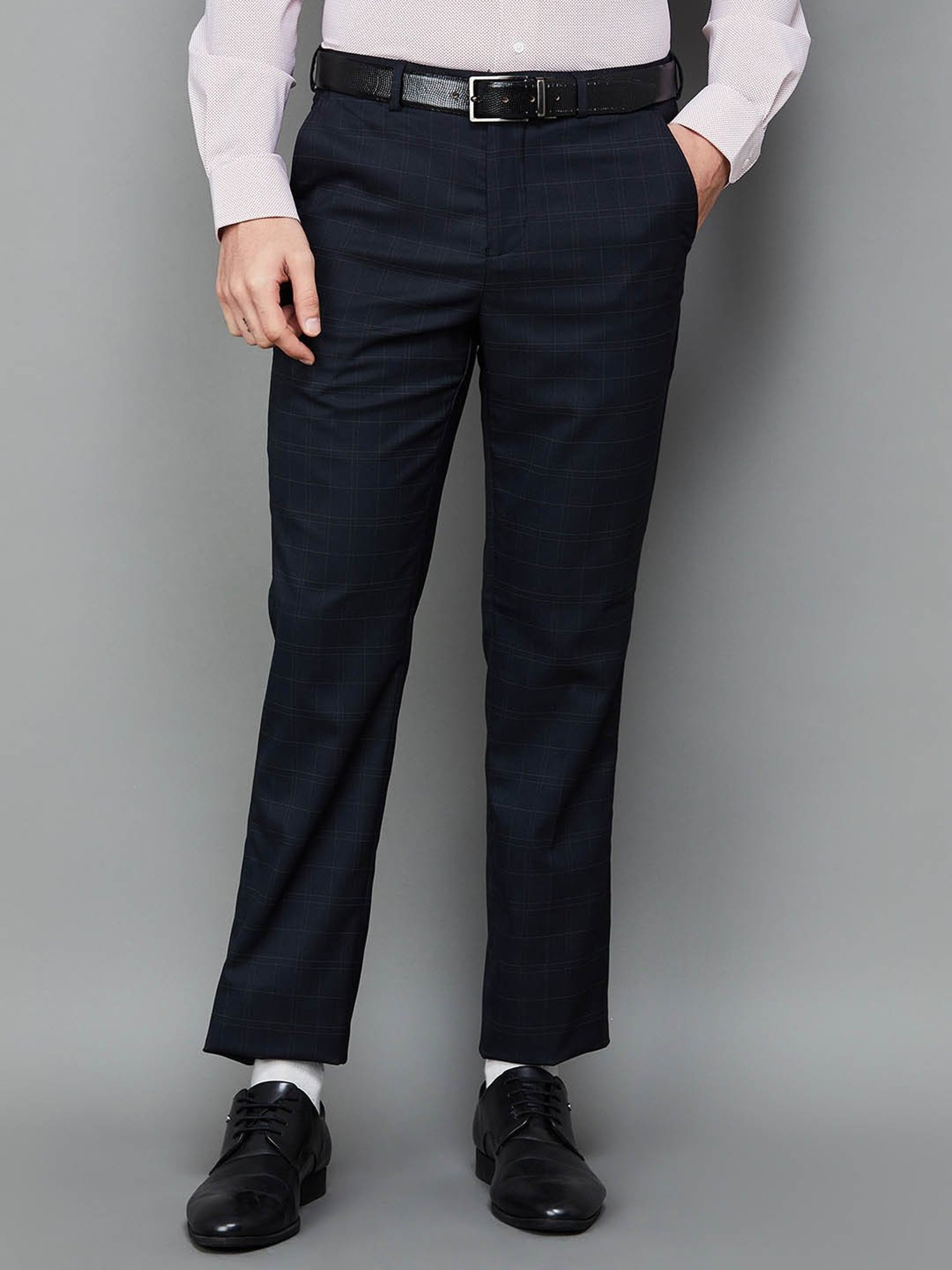 Code by Lifestyle Black Slim Tapered Fit Checks Trousers