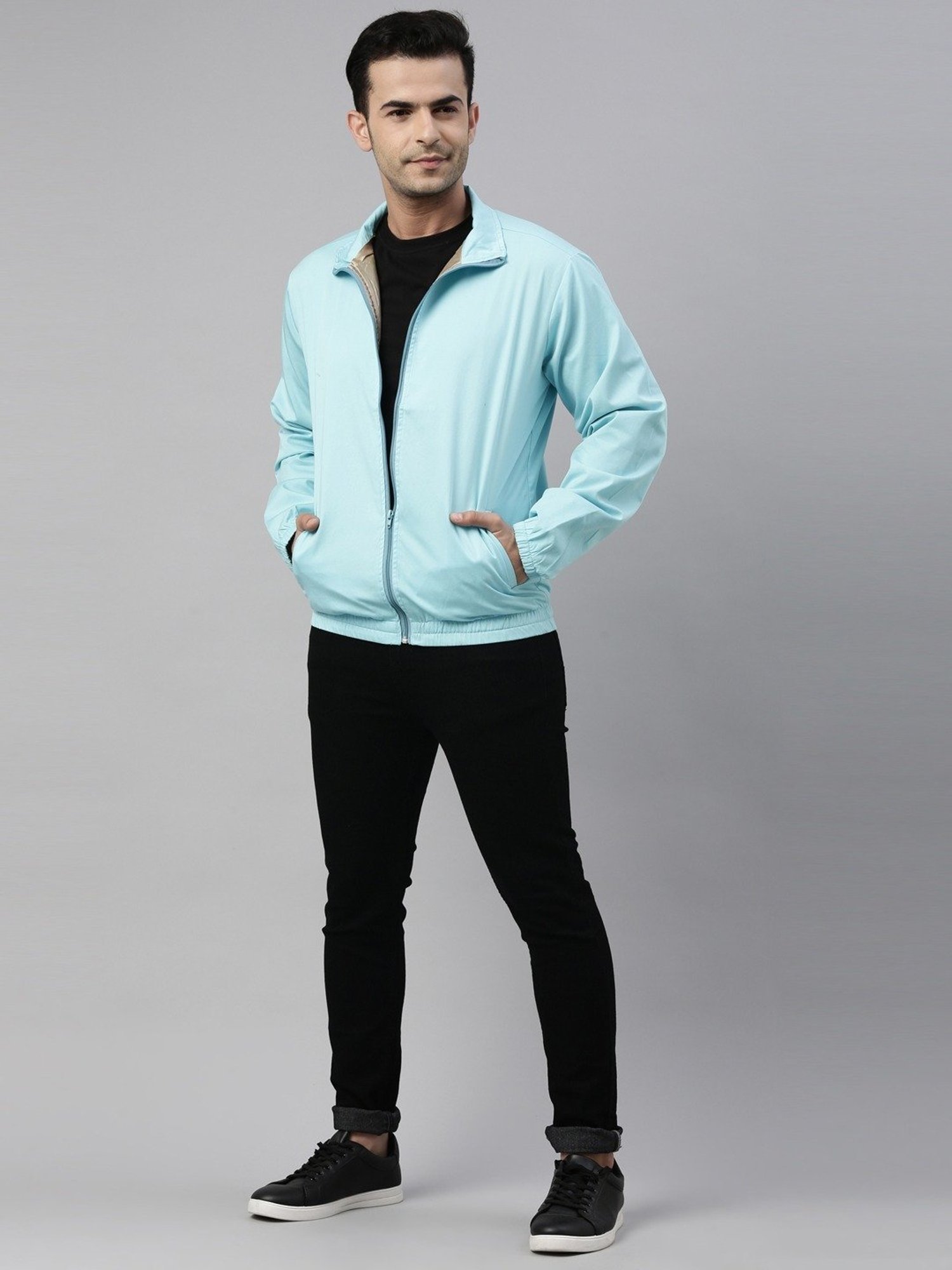 CINOCCI Blue Cotton Slim Fit Jacket