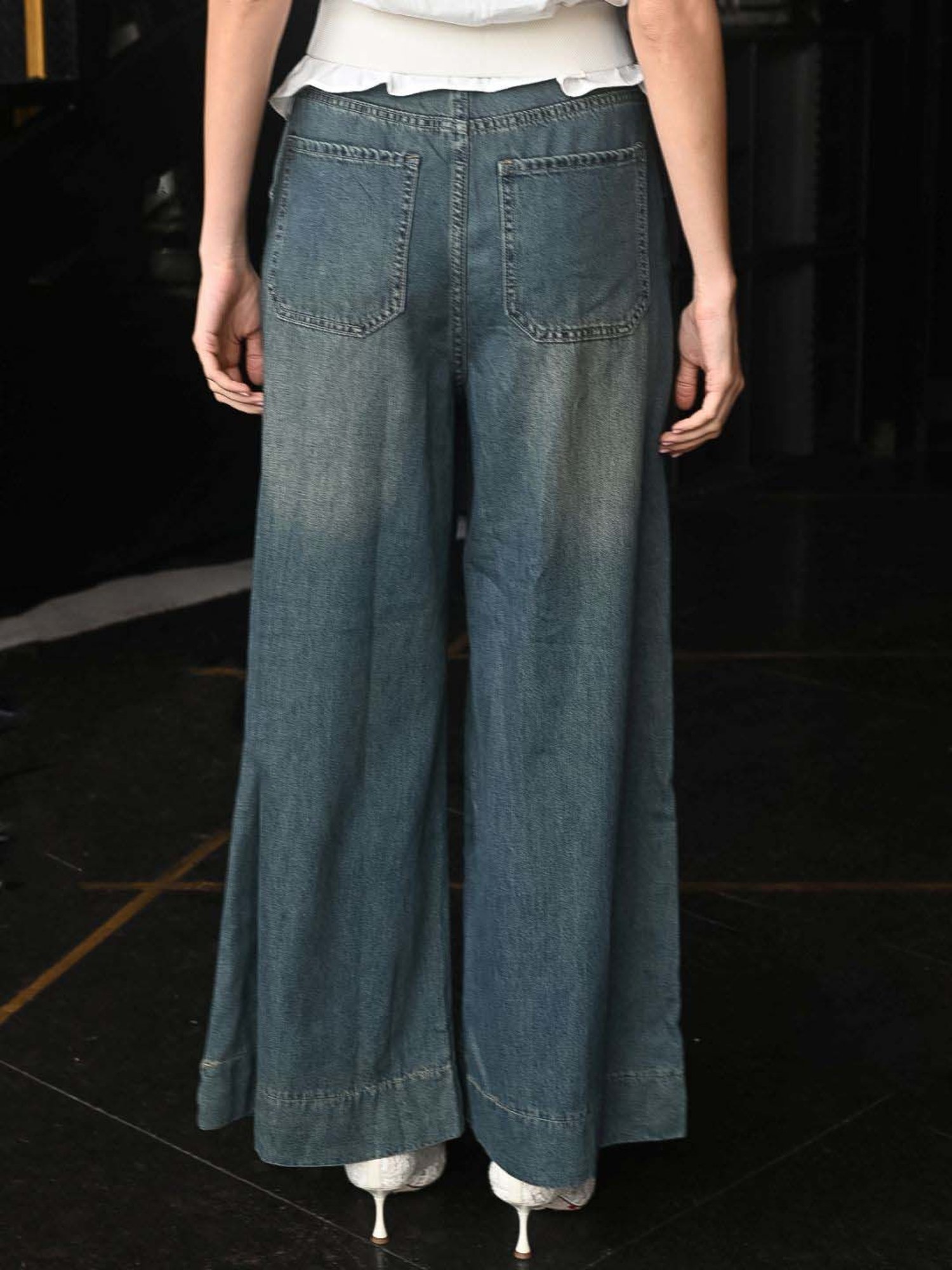 Odette Blue High Rise Flared Pants With Belt