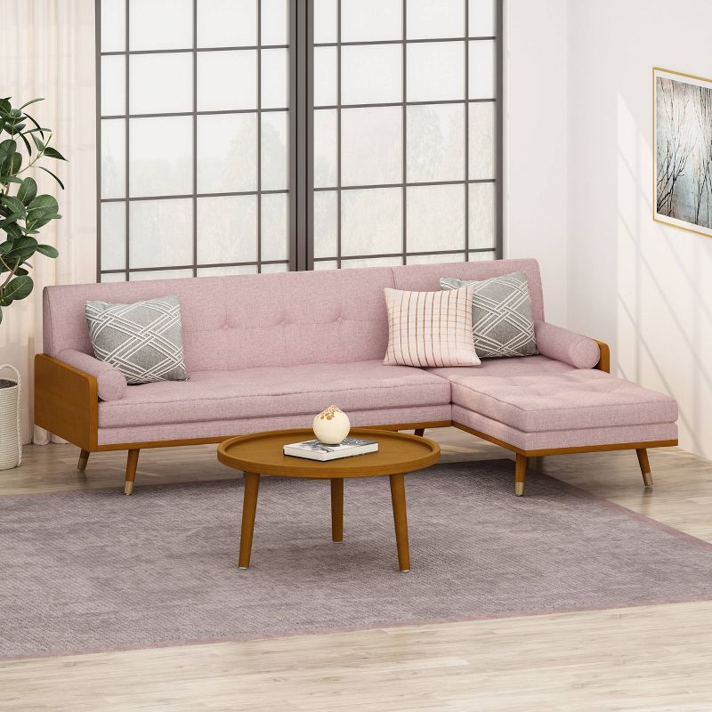 Fluhr Mid Century Modern Chaise Sectional Light Pink - Christopher Knight Home