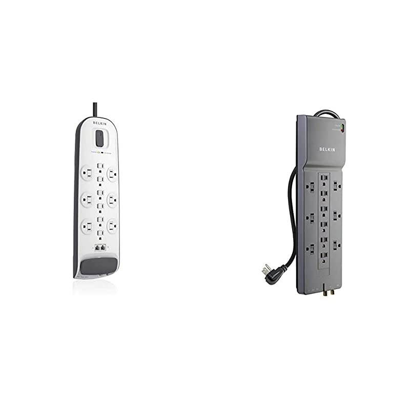 BV112234-08 12-Outlet Advanced Power Strip Surge Protector with 8-Foot Power Cord and Ethernet/Cable/Satellite/Telephone, 4000 Joules & 12-Outlet Power Strip Surge Protector w/ 8ft Cord