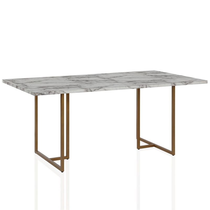 Edith Rectangular Faux Marble Dining Table White/Gold - CosmoLiving by Cosmopolitan