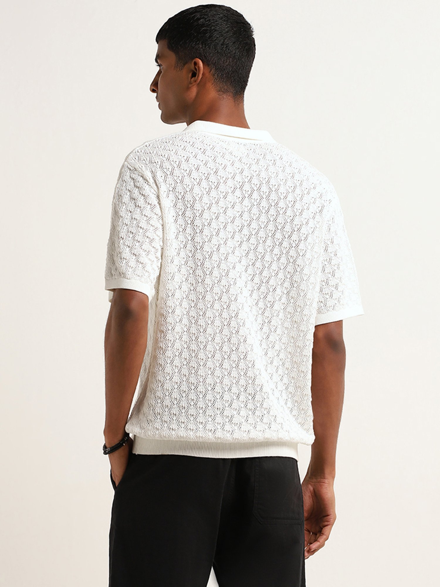 ETA by Westside White Knitted Relaxed Fit T-Shirt