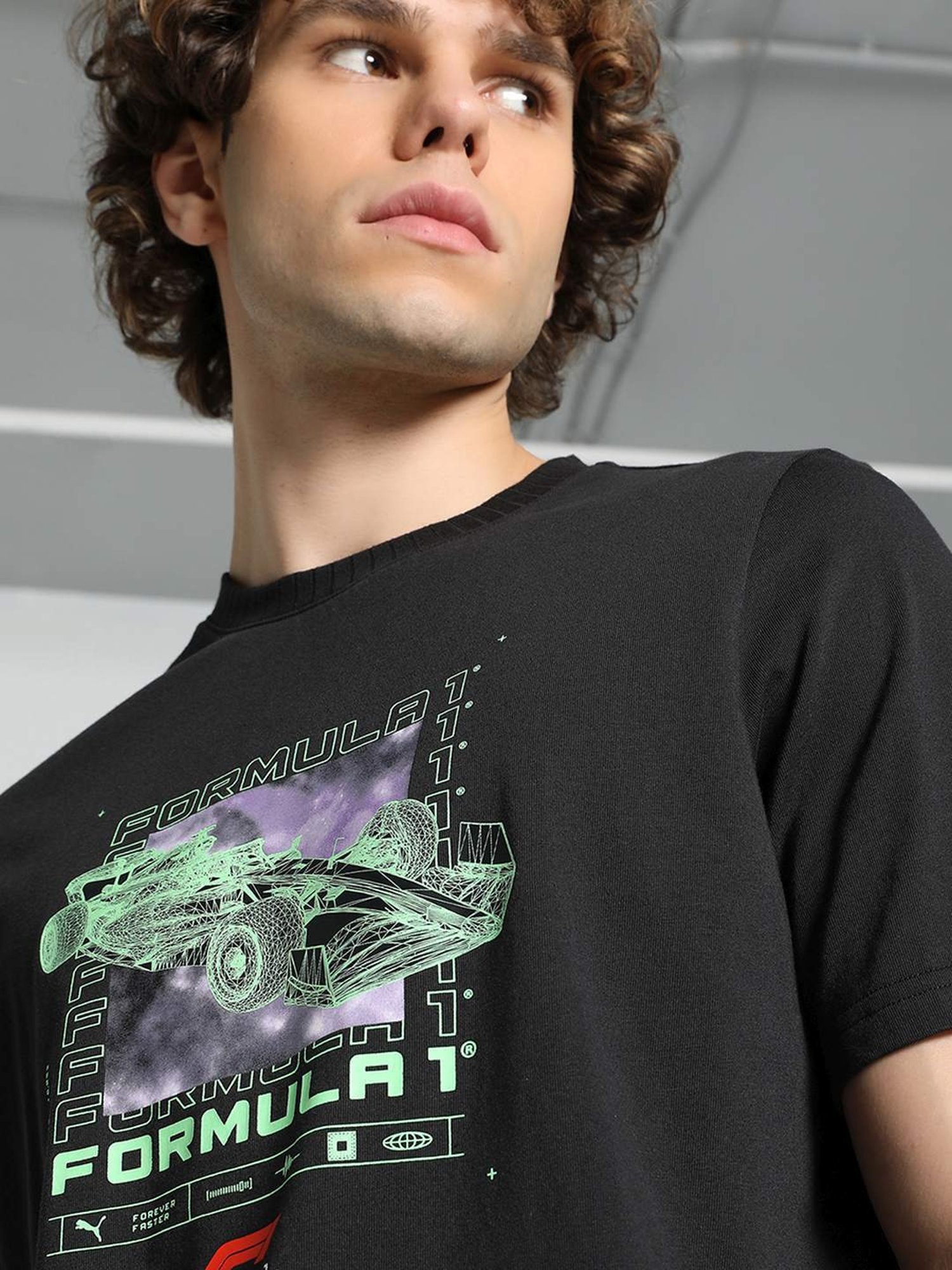 Puma Black Cotton Regular Fit Printed T-Shirt