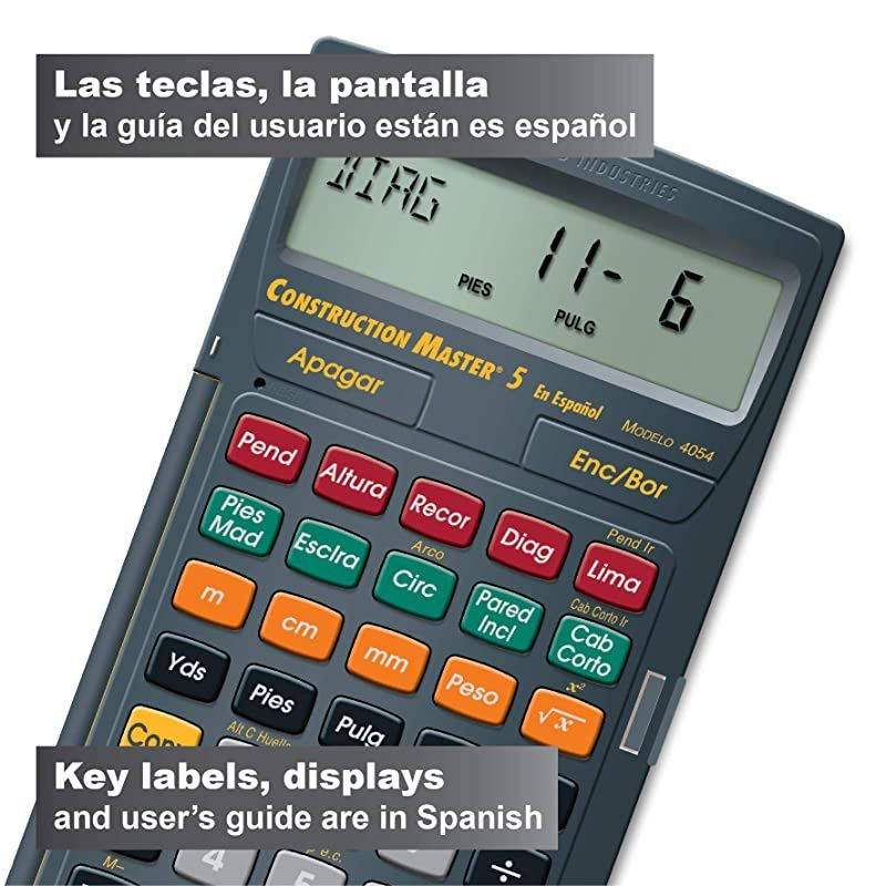 4054 Construction Master 5 en Espanol Construction Feet-Inch-Fraction Calculator for Carpenters [Calculadora de construccion con pies, pulgadas y fracciones para carpinteros]