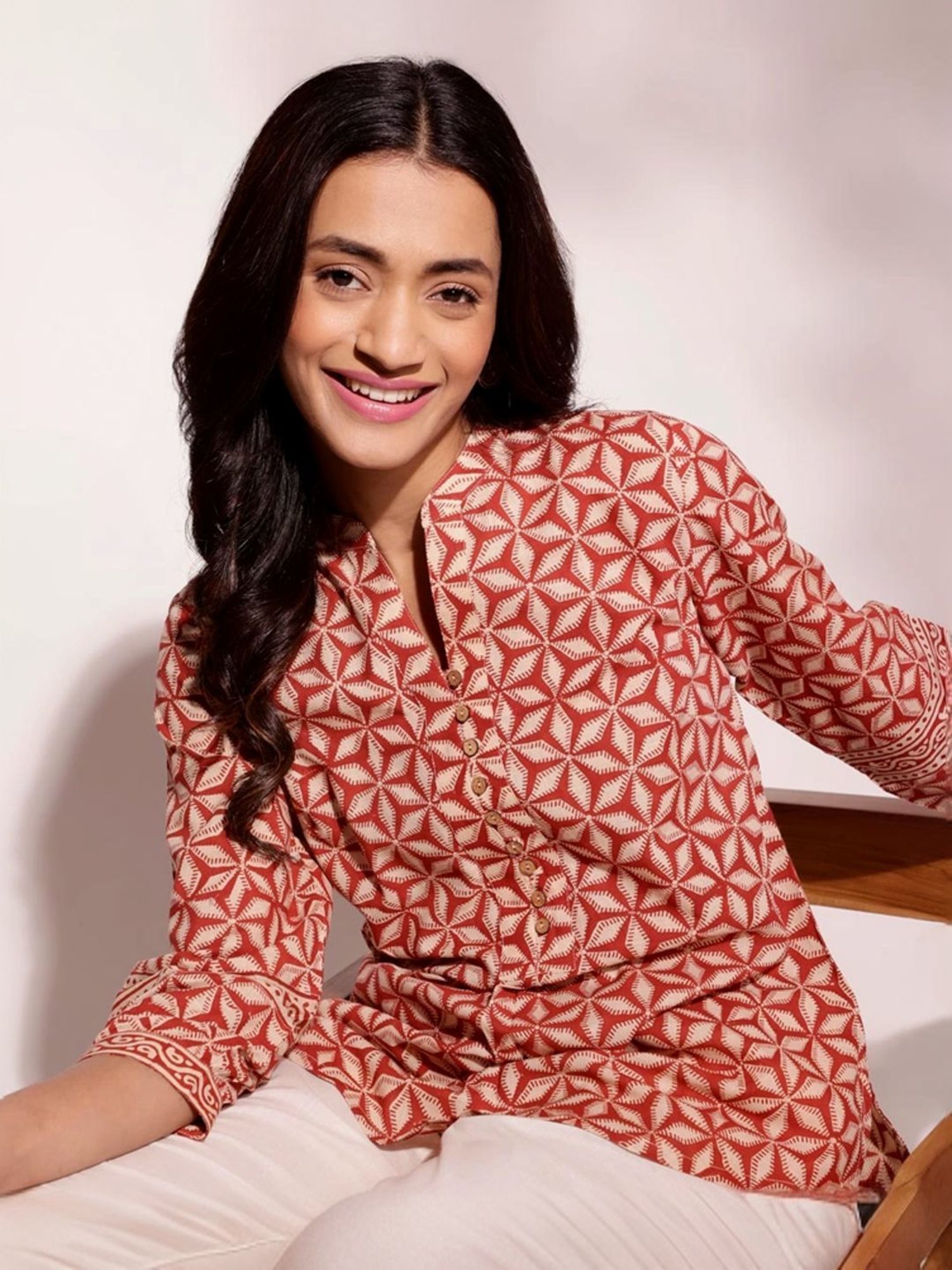 Fabindia Red Cotton Printed Tunic