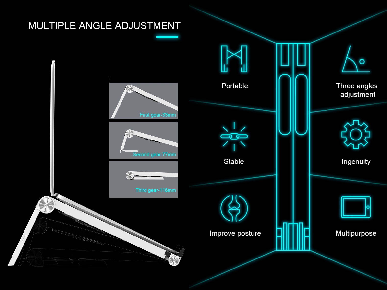 Laptop Stand Cooling Stand Lightweight Plastic Portable Lapto Stand Foldable Portable Tablet Stand (Black)
