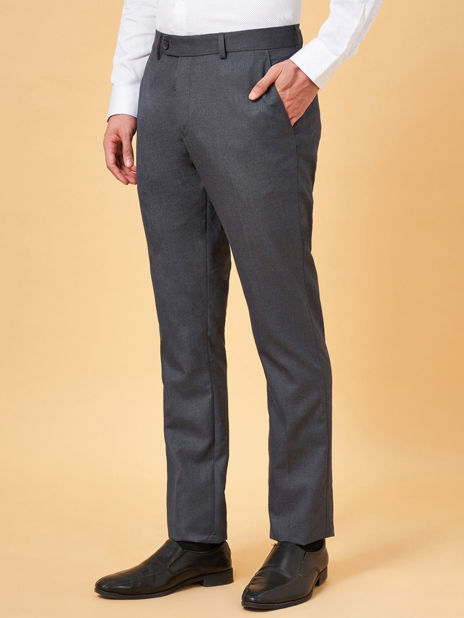 Peregrine By Pantaloons Light Grey Slim Fit Trousers