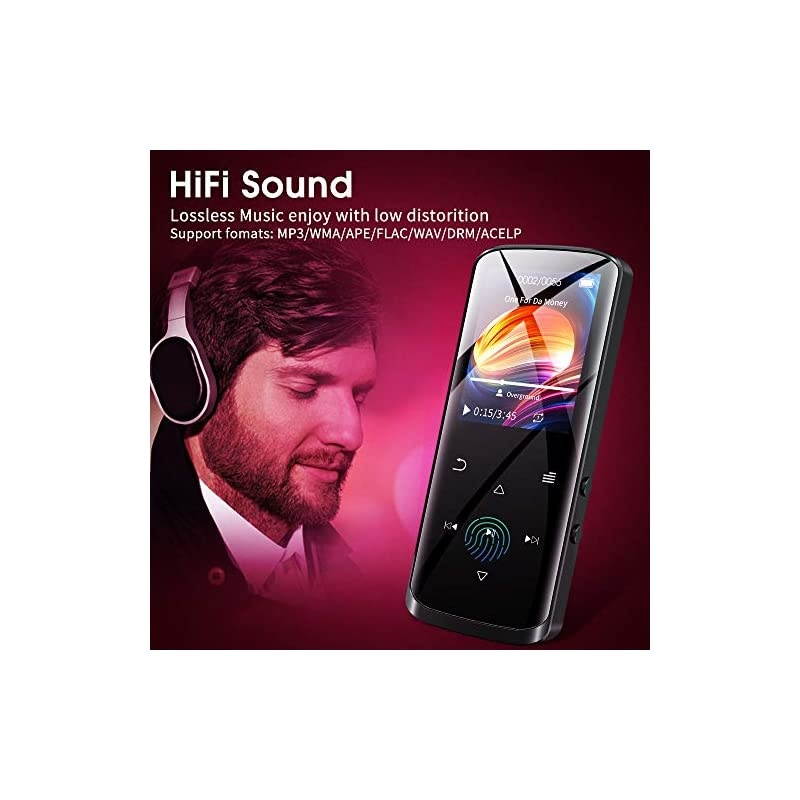 Player 16GB Player with Bluetooth 50 Builtin Speaker Portable HiFi Lossless Sound Music Player with FM Radio Voice Recorder Touch Button with Screen Support up to 128GBBlack