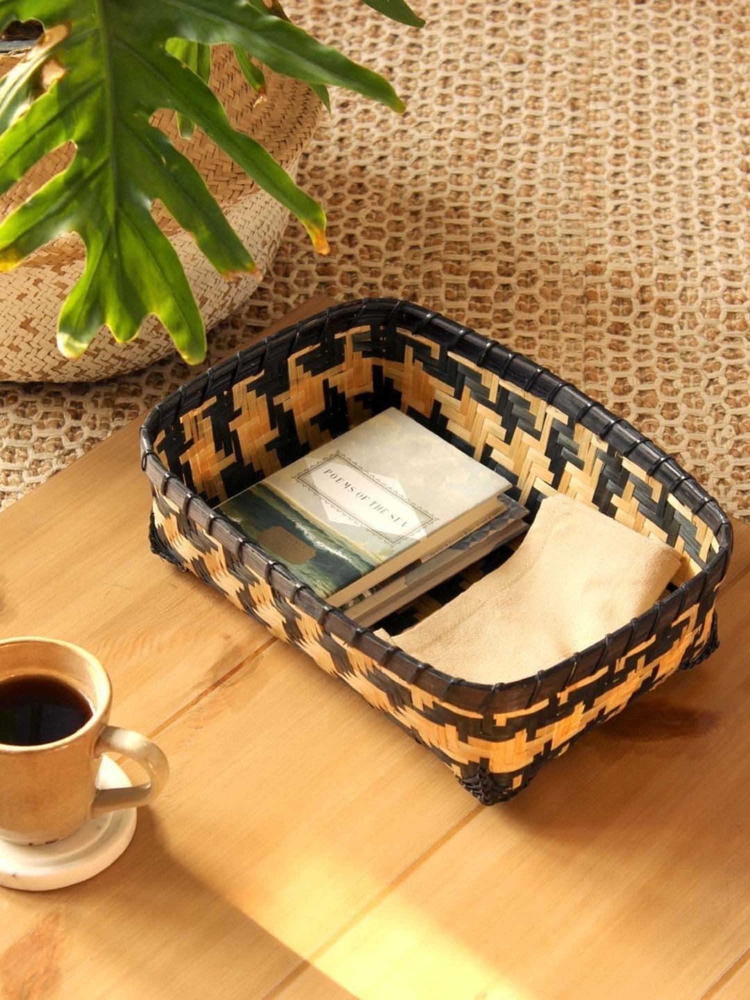 House This Venu Beige & Brown Bamboo Laundry Basket - Set of 1