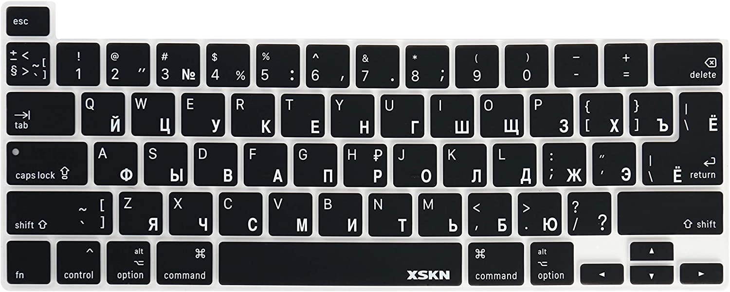 XSKN Russian/English Language Black Silicone Keyboard Cover Skin for 2019 MacBook Pro 16 inch A2141 and 2020 MacBook Pro 13.3 inch A2338 M1 A2251 A2289 with Touch Bar & Touch ID US EU Common Version
