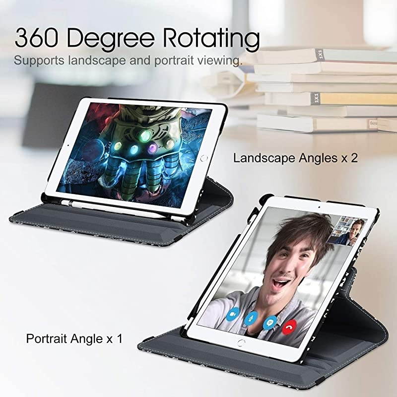 Rotating Case for New iPad 8th Gen 2020 7th Generation 2019 102 Inch Builtin Pencil Holder 360 Degree Rotating Smart Stand Cover with Auto SleepWake Composition Book Black