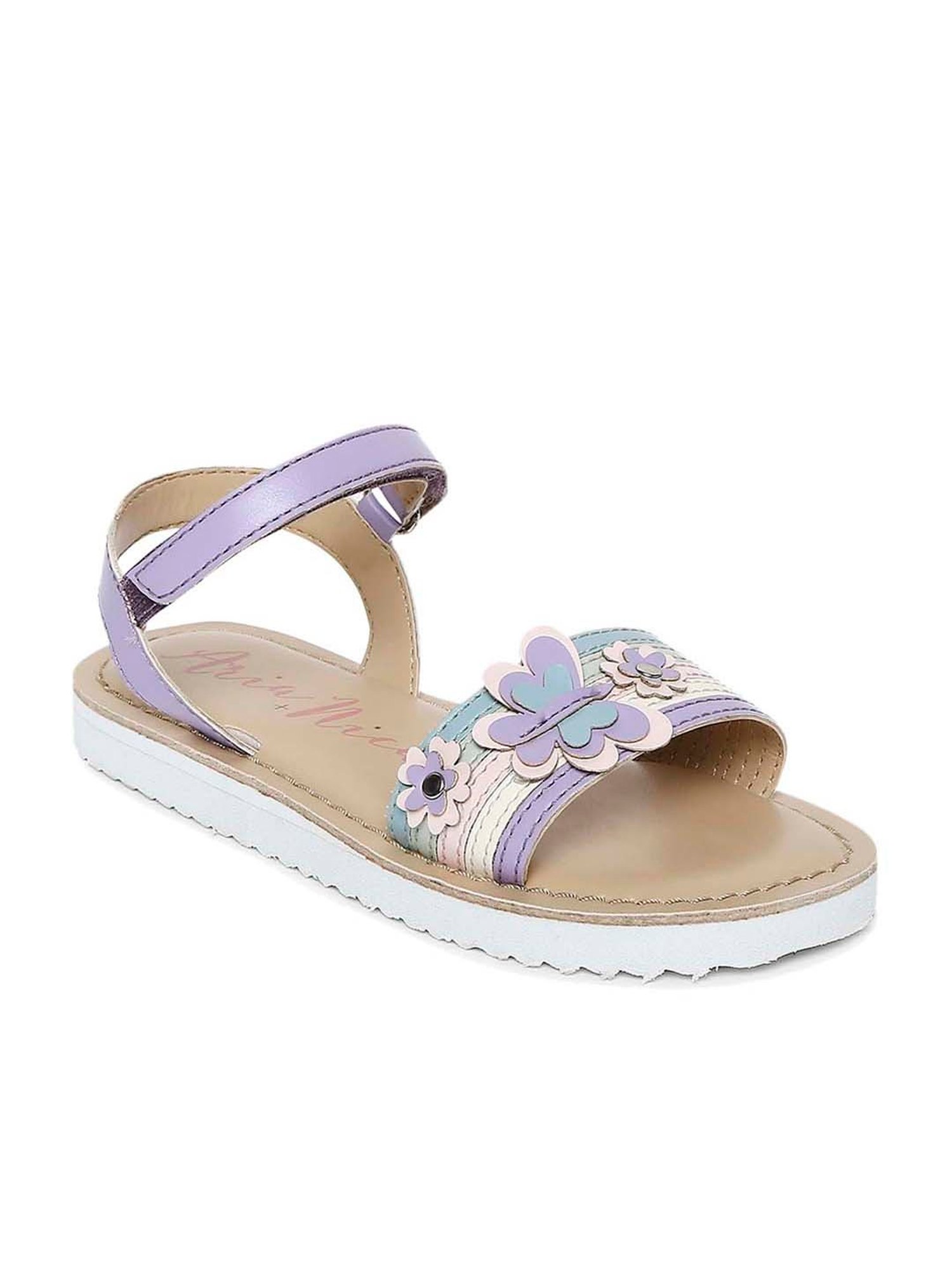 Aria Nica Kid's Floral Lavender & Pink Ankle Strap Sandals