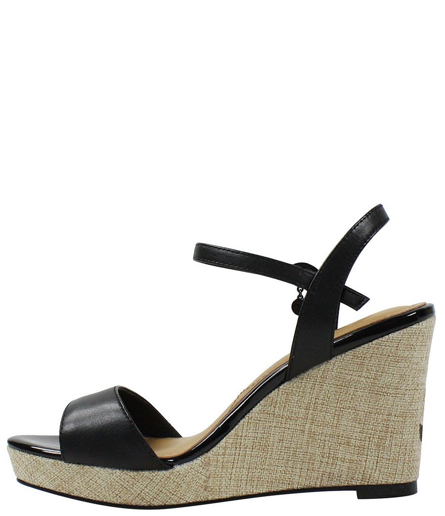 J. Renee Triella Leather Toucan Embroidered Platform Wedge Sandals