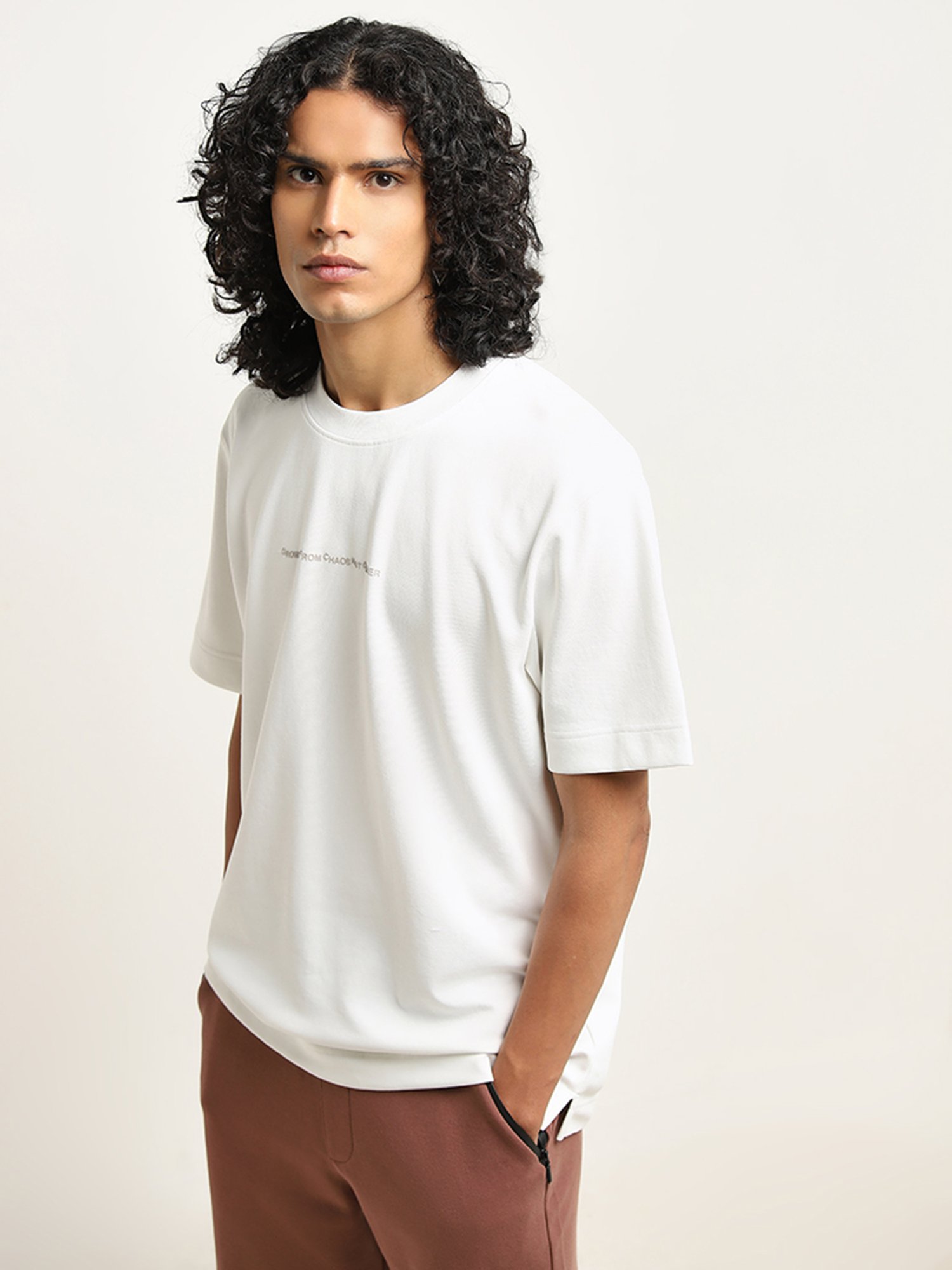 Studiofit by Westside Off-White Text Design Regular-Fit T-Shirt