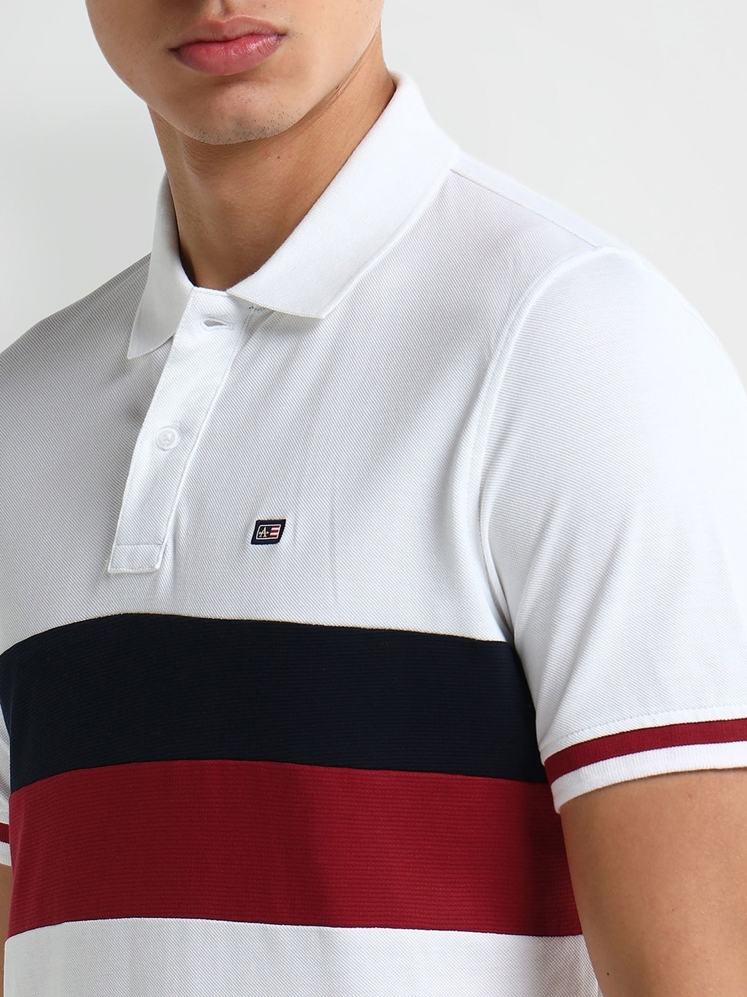 Arrow White Regular fit Stripes Polo T-Shirt