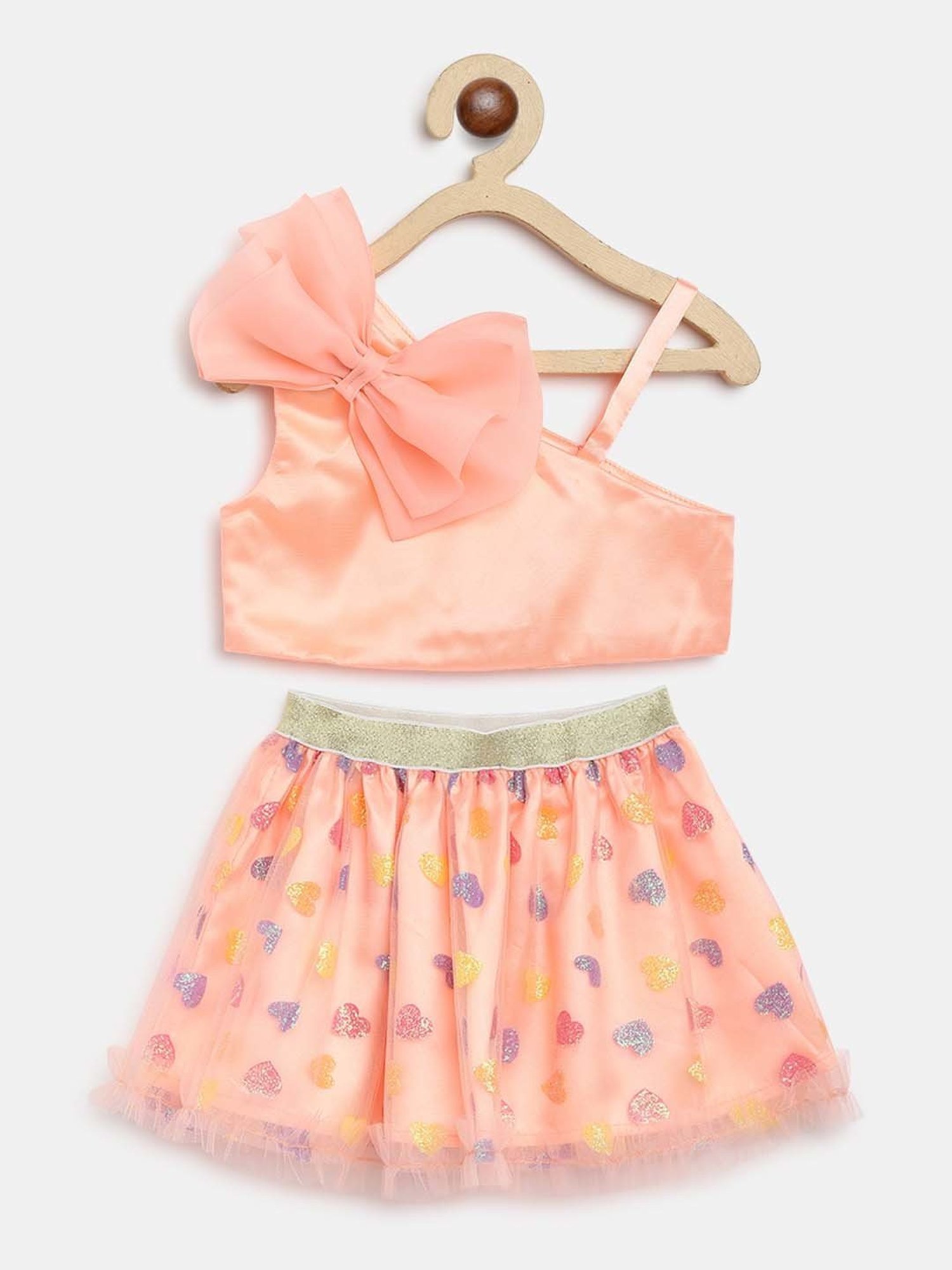 Nauti Nati Kids Peach Embellished Top with Skirt