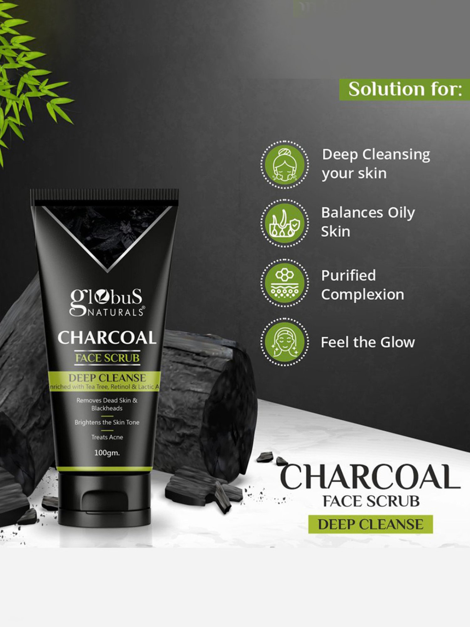Globus Naturals Charcoal Face Scrub - 100 gm