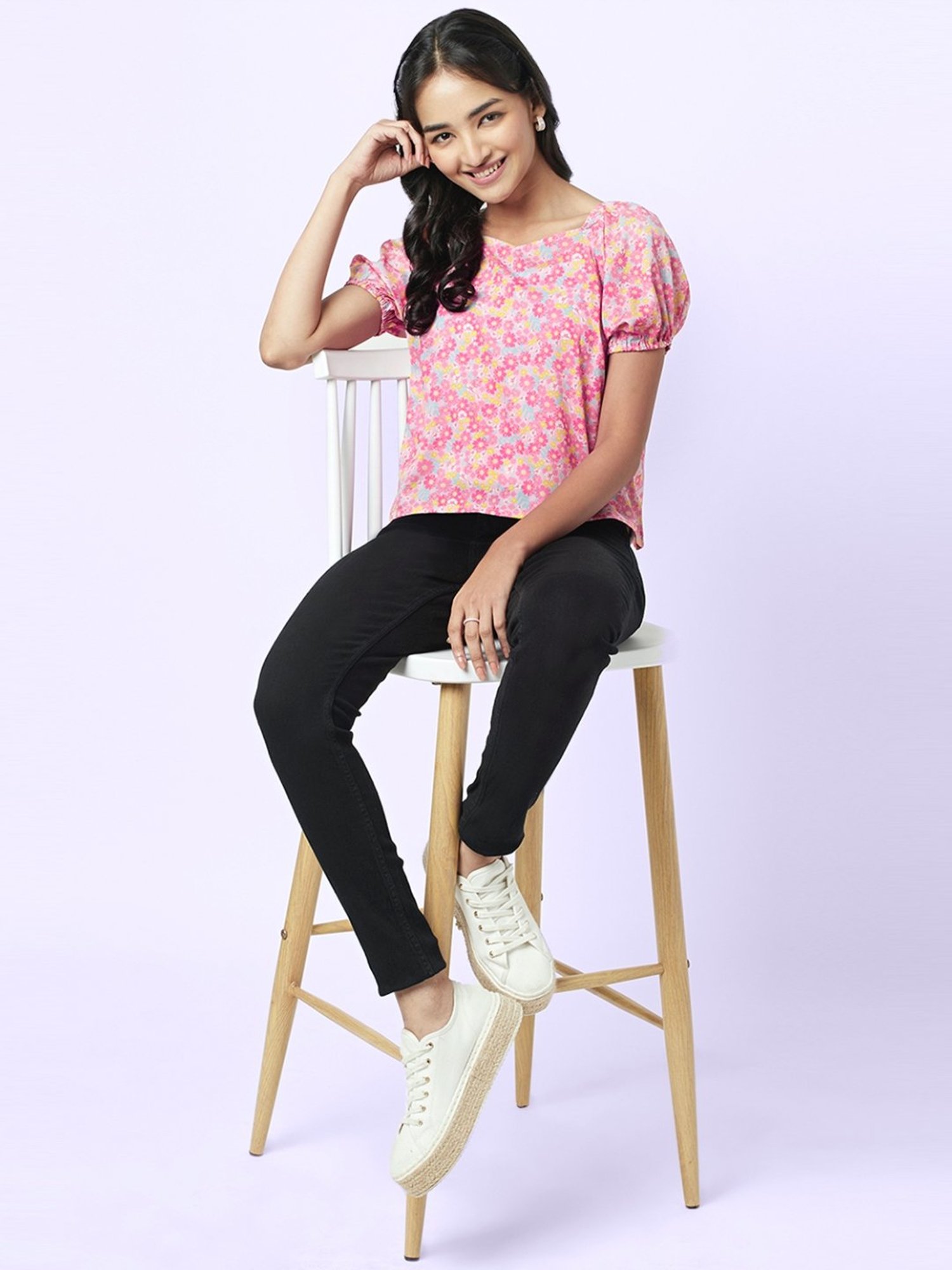 YU by Pantaloons Pink Printed Top