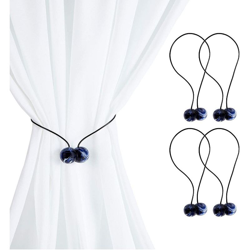 Okuna Outpost 2 Pairs Magnetic Round Buckle Window Curtain Tiebacks, Blue Holdbacks for Drapes (17 in)