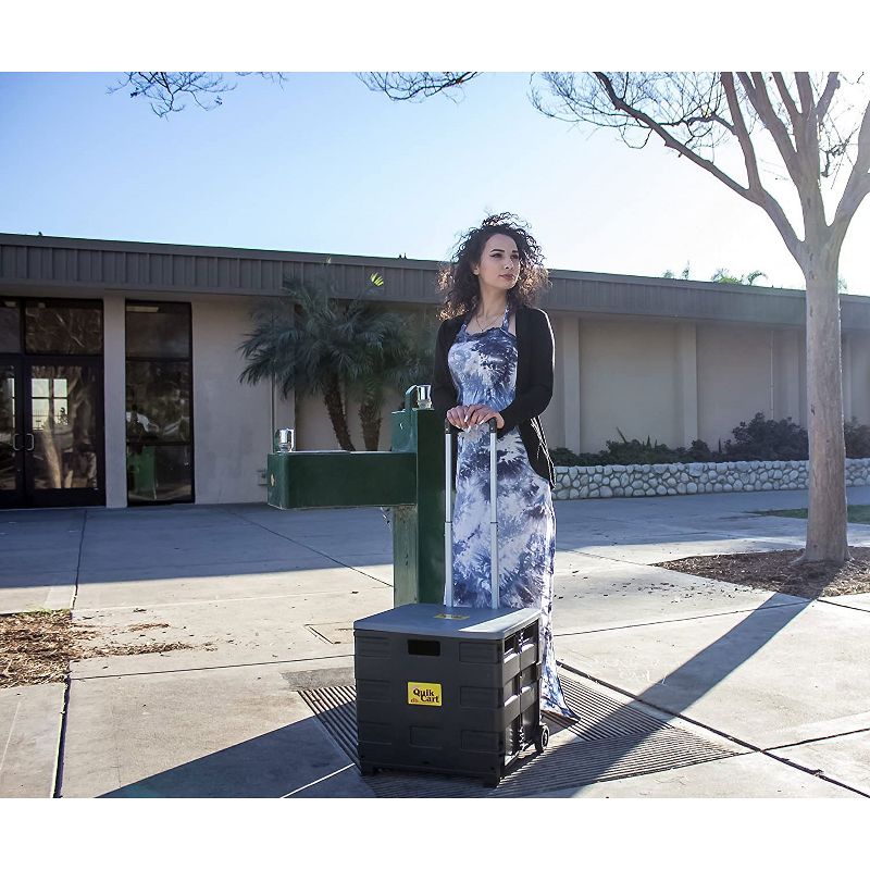 dbest products Quik Cart 2 Wheeled Collapsible Handcart Dolly Storage Grocery Shopping Utility Cart with Lid, Seat, and Stool Functions, Gray