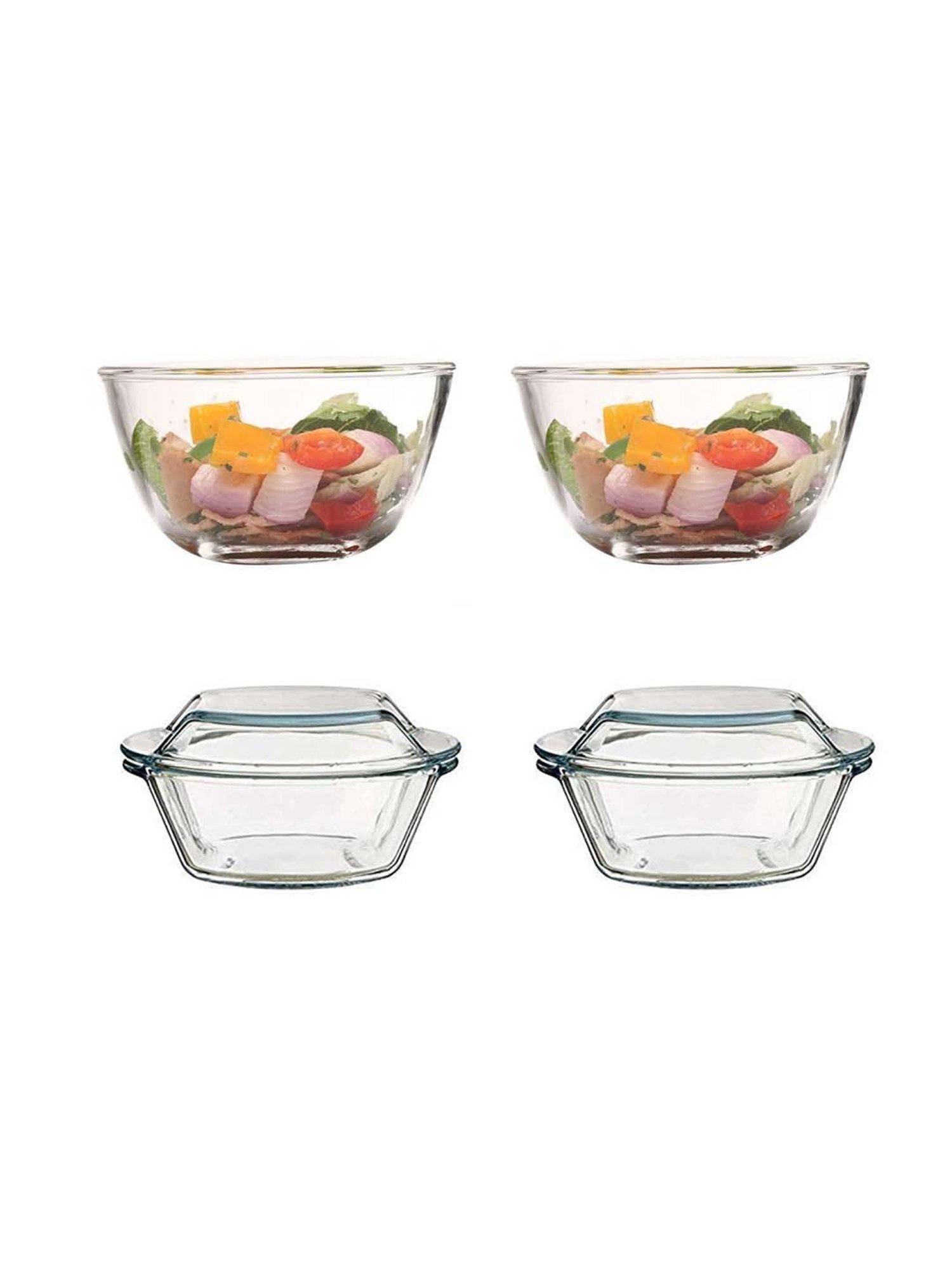 Femora Transparent Borosilicate Glass Microwave Safe Mixing Bowl (2.65 L) With Casserole Set(1.5 L)