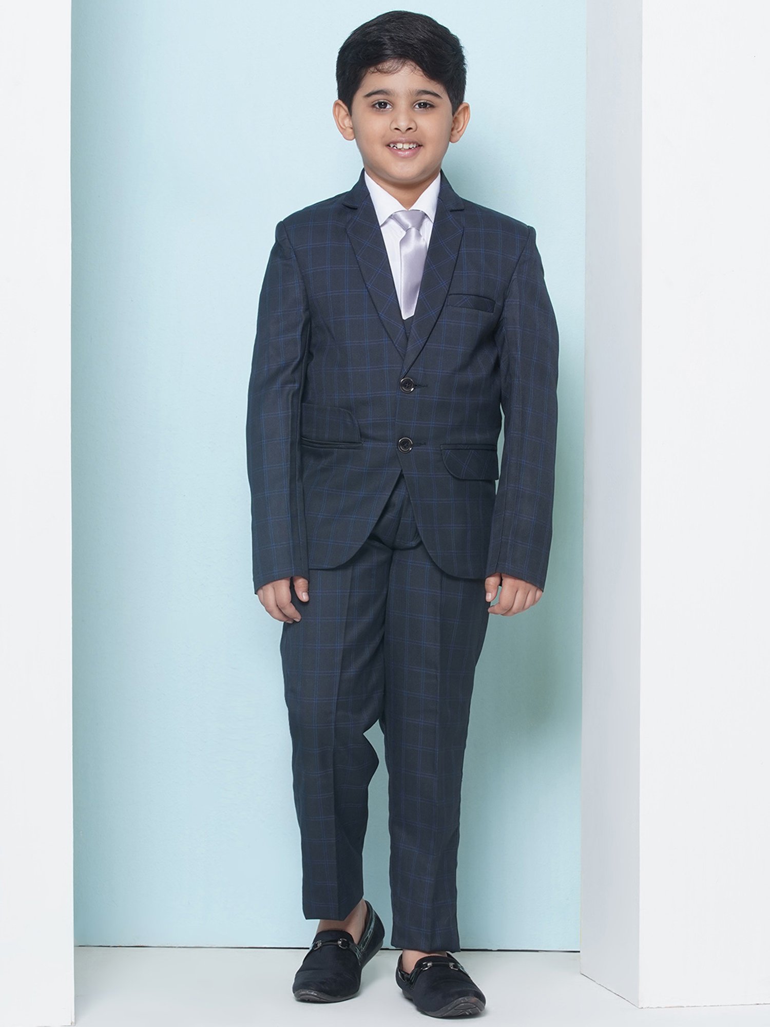 AJ Dezines Boys Navy & White Checks Full Sleeves Shirt