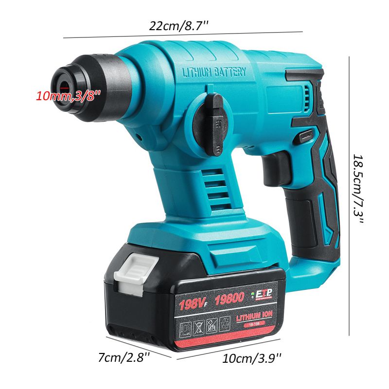 Doersupp 198VF 19800mAh Brushless Electric Rotary Hammer Rechargeable Multifunction Impact Hammer Drill W/ 1pc/2pcs/None Battery-Two Batteries