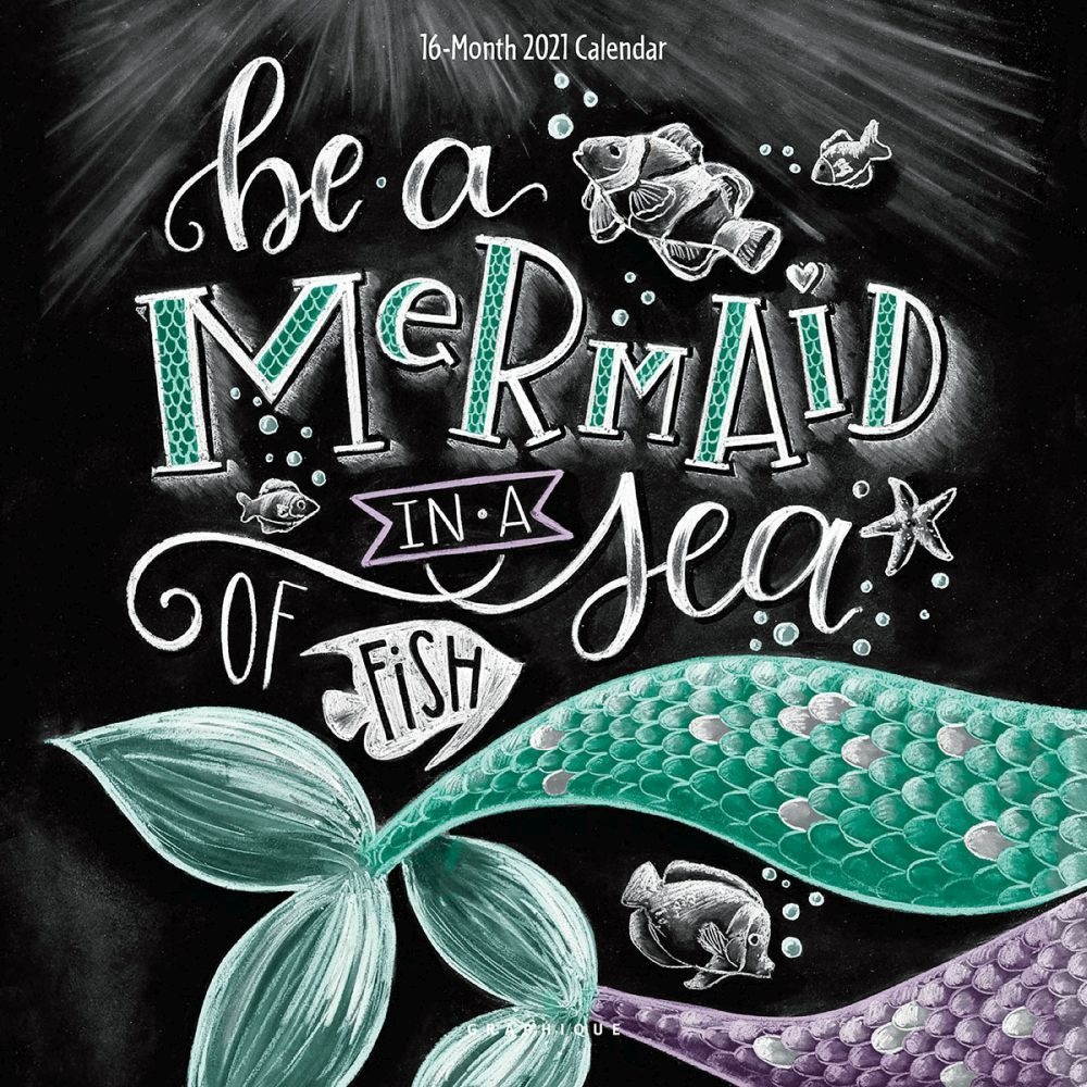 Graphique Chalkboard Quotes 2021 Wall Calendar, 16-Month 12"x12" w/ 3 Languages, 4-Month Preview, Marked Holidays