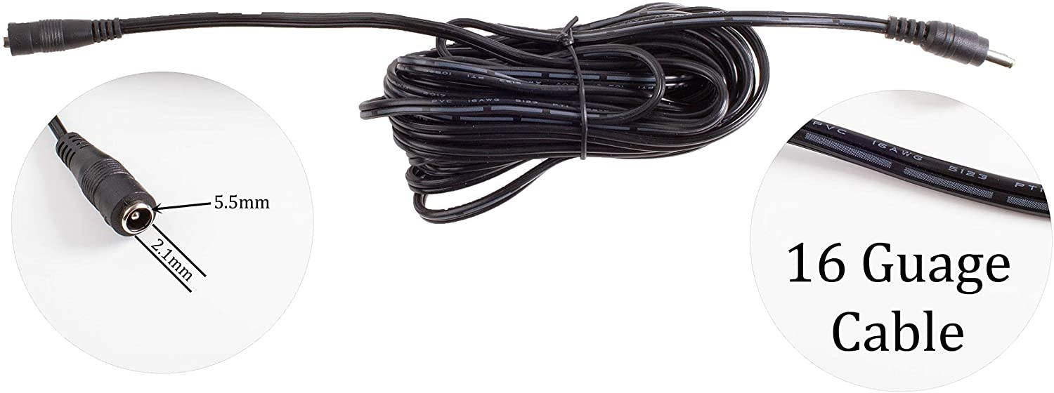LEDUPDATES DC Plug Power Adapter Extension Cable 5.5MM X 2.1MM Plug, 16 AWG Heavy Duty Cable for 5v 12v 24v LED Strip Light, Home Security Camera Surveillance System, DVR and More (16ft)