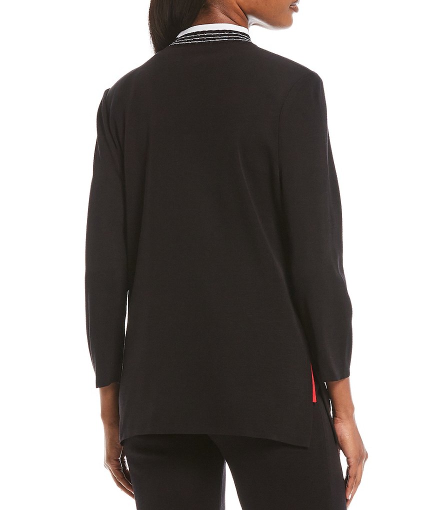 Misook Bracelet Sleeve Mandarin Collar Multi Trim Two Pocket Jacket