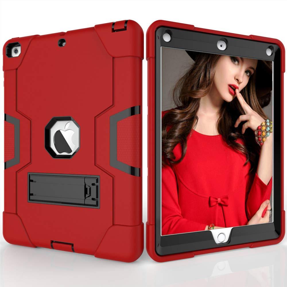 Shockproof Silicone & PC Hybrid Heavy Duty Bumper Case Cover [Screen Protector Bonus] for iPad 2 3 4 (A1460 A1459 A1458 A1416 A1430 A1403 A1395 A1397 A1396) - Black/Red