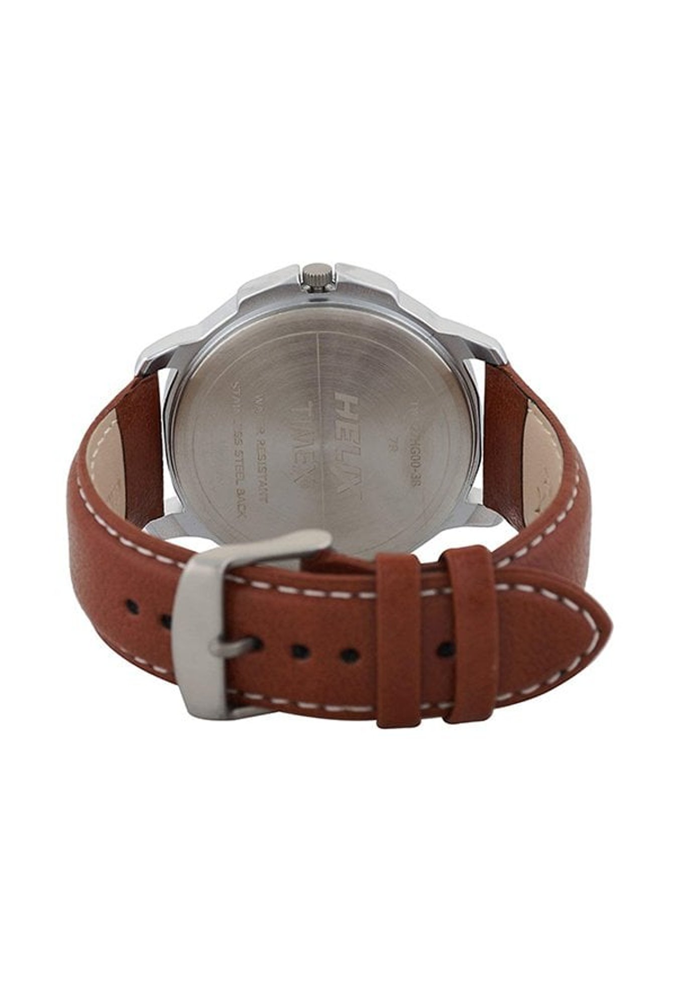 Helix By Timex Silver Round Dial Analog Leather Men Watch - TW027HG00