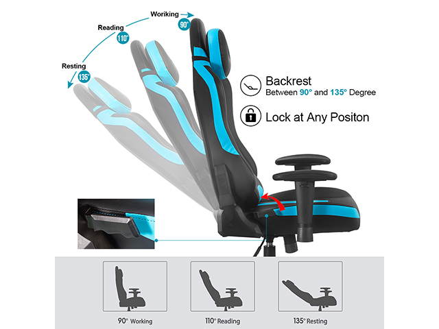 Office Gaming Chair Carbon PU Leather Reclining Black Racing Style, Executive Ergonomic Hydraulic Swivel Seat with U-Shaped Headrest and Lumbar Support,Red,GC18
