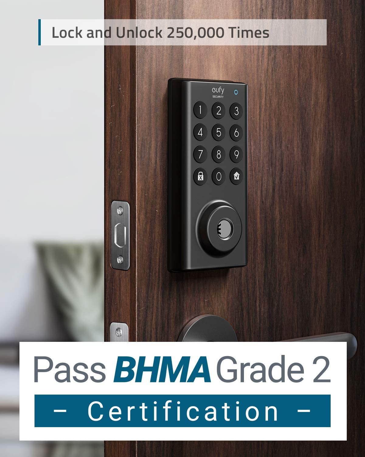 eufy Security Smart Lock with Wi-Fi Bridge, Keyless Entry Door Lock with Wi-Fi, App Control, Bluetooth Electronic Deadbolt, BHMA Certified, IPX3 Weatherproof Protection, Electronic Keypad