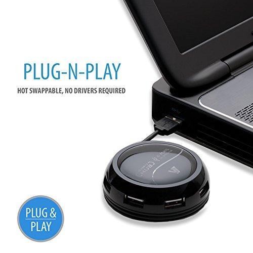 V7 7 Port High Speed Portable USB Hub for Ultra Book, MacBook Air, Tablet PC, Desktop and Notebook (HU720-3NP) - Black